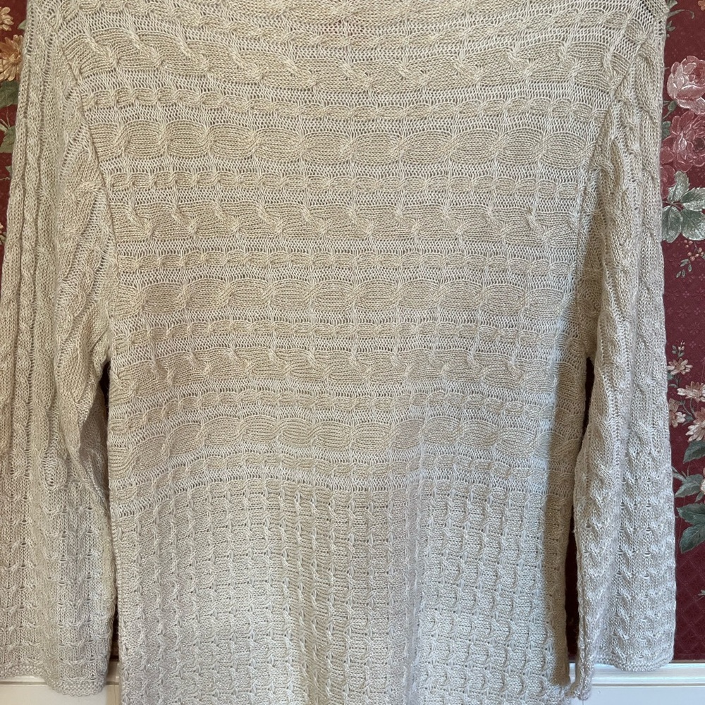 NWT Ruby Rd. Cream Metallic gold Cable Knit Sweater. - Picture 4 of 6